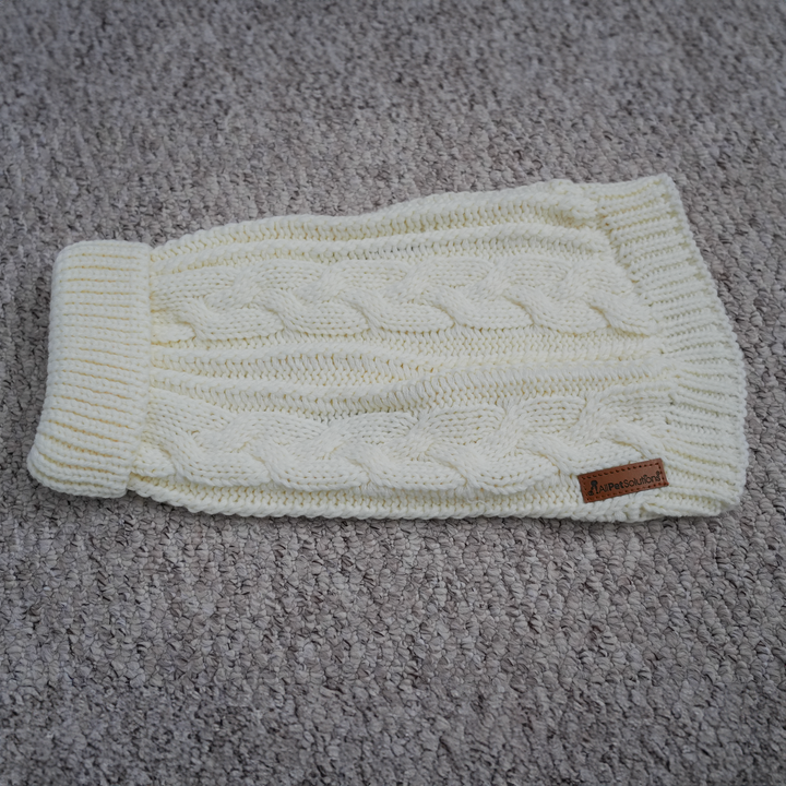 Dog Luxury Knitted Fitted Jumper in Cream – S/M/L