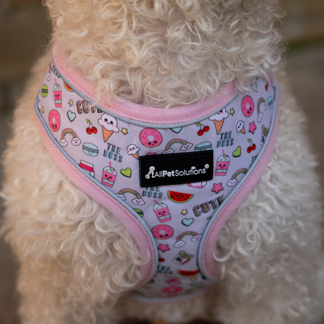 Dog Reflective Strip Harness - Doughnut Print S/M/L