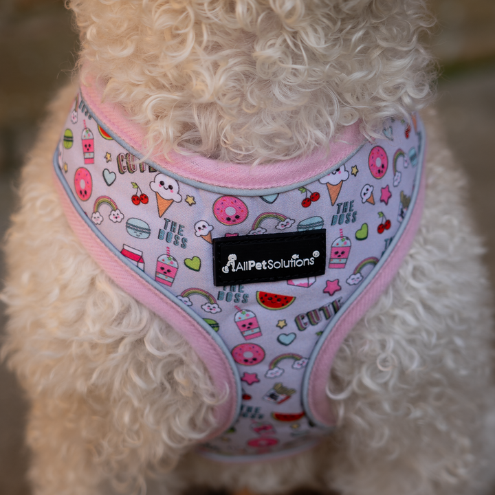 Dog Reflective Strip Harness - Doughnut Print S/M/L