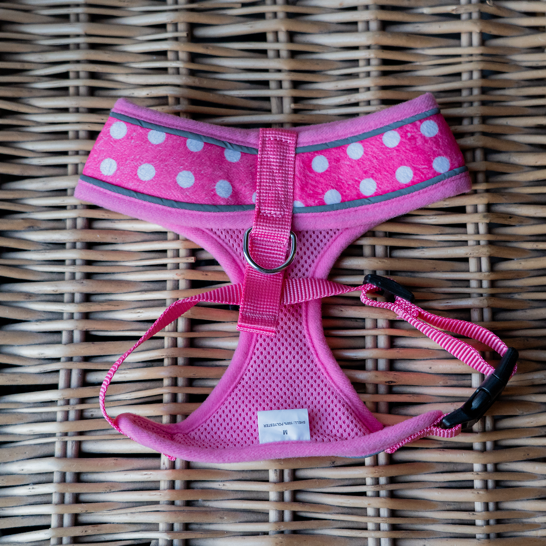 Dog Reflective Harness - Pink Polka Dot S/M/L