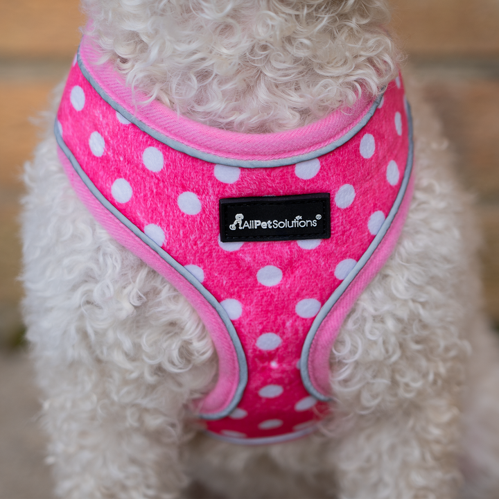 Dog Reflective Harness - Pink Polka Dot S/M/L