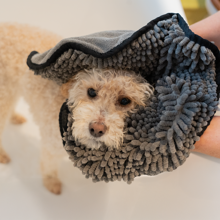 Noodle Glove Dog Drying Towel - Grey