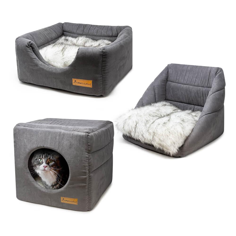 3-in-1 Dog / Cat Cube Bed - Grey - AllPetSolutions